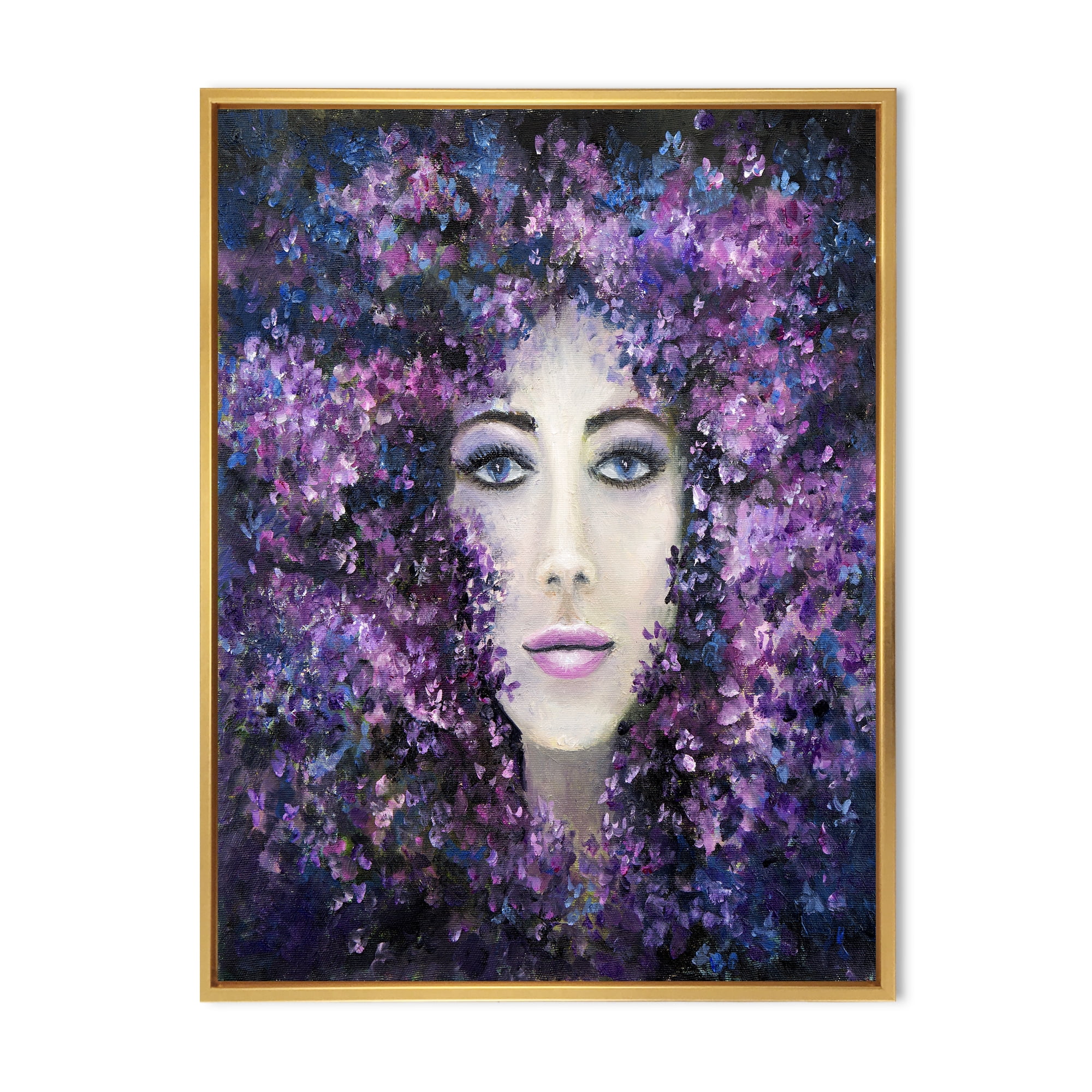 Portrait of A Lady With Purple Lavender Flowers 12 in x 20 in Framed Painting Canvas Art Print, by Designart