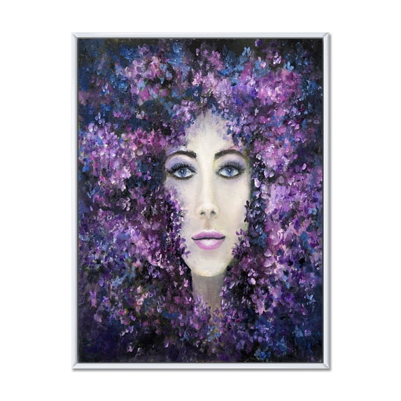 Portrait of A Lady With Purple Lavender Flowers 24 in x 32 in Framed Painting Canvas Art Print, by Designart