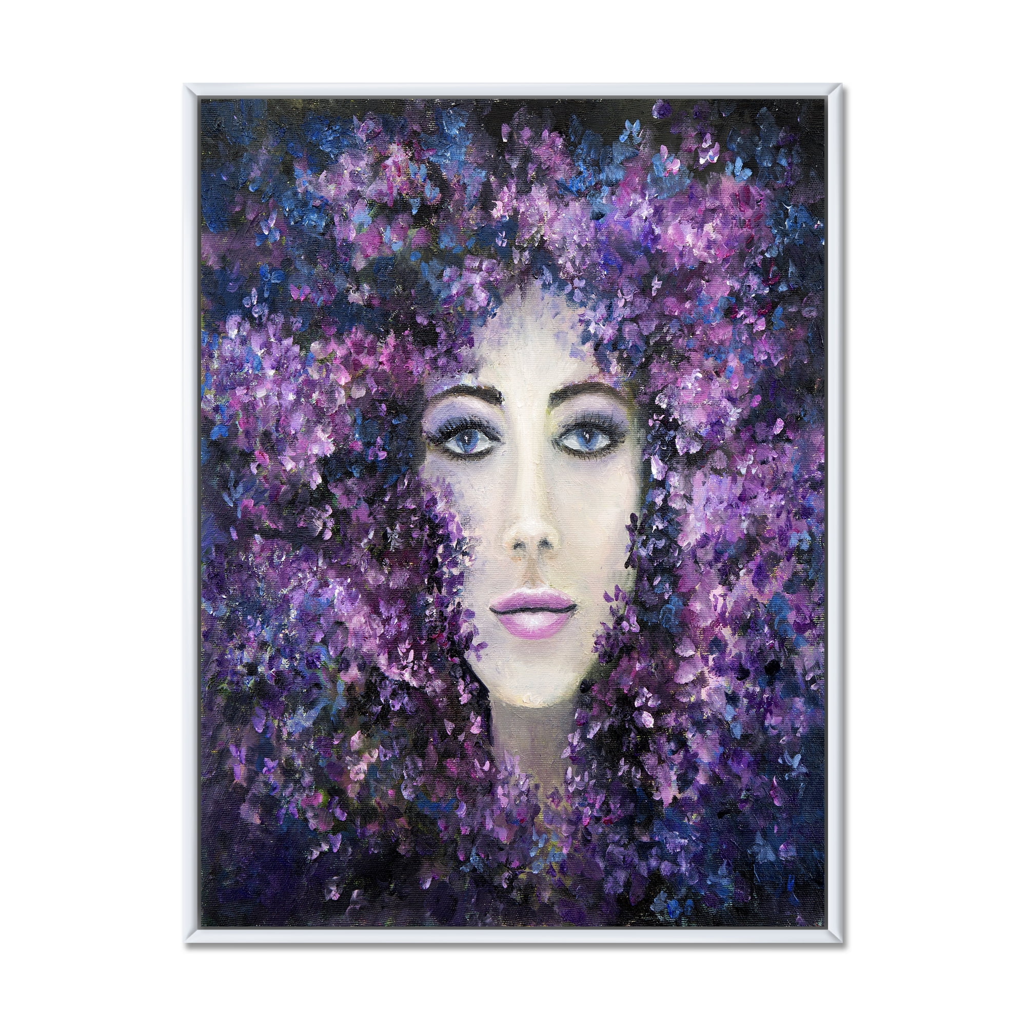 Portrait of A Lady With Purple Lavender Flowers 30 in x 40 in Framed Painting Canvas Art Print, by Designart