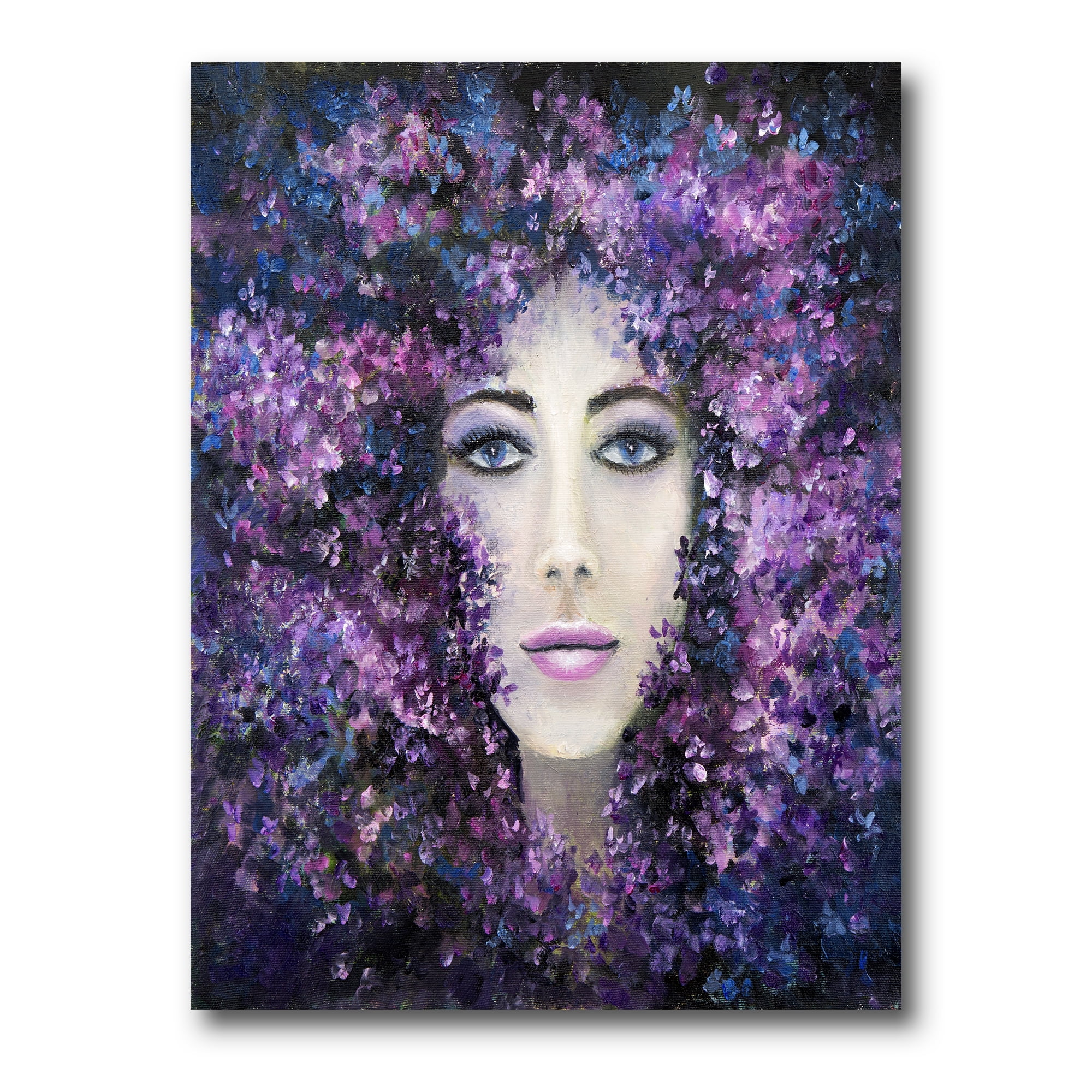 Portrait of A Lady With Purple Lavender Flowers 8 in x 12 in Painting Canvas Art Print, by Designart