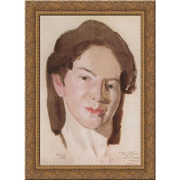 Portrait of A. Ostroumova-Lebedeva 24x18 Gold Ornate Wood Framed Canvas Art by Konstantin Somov