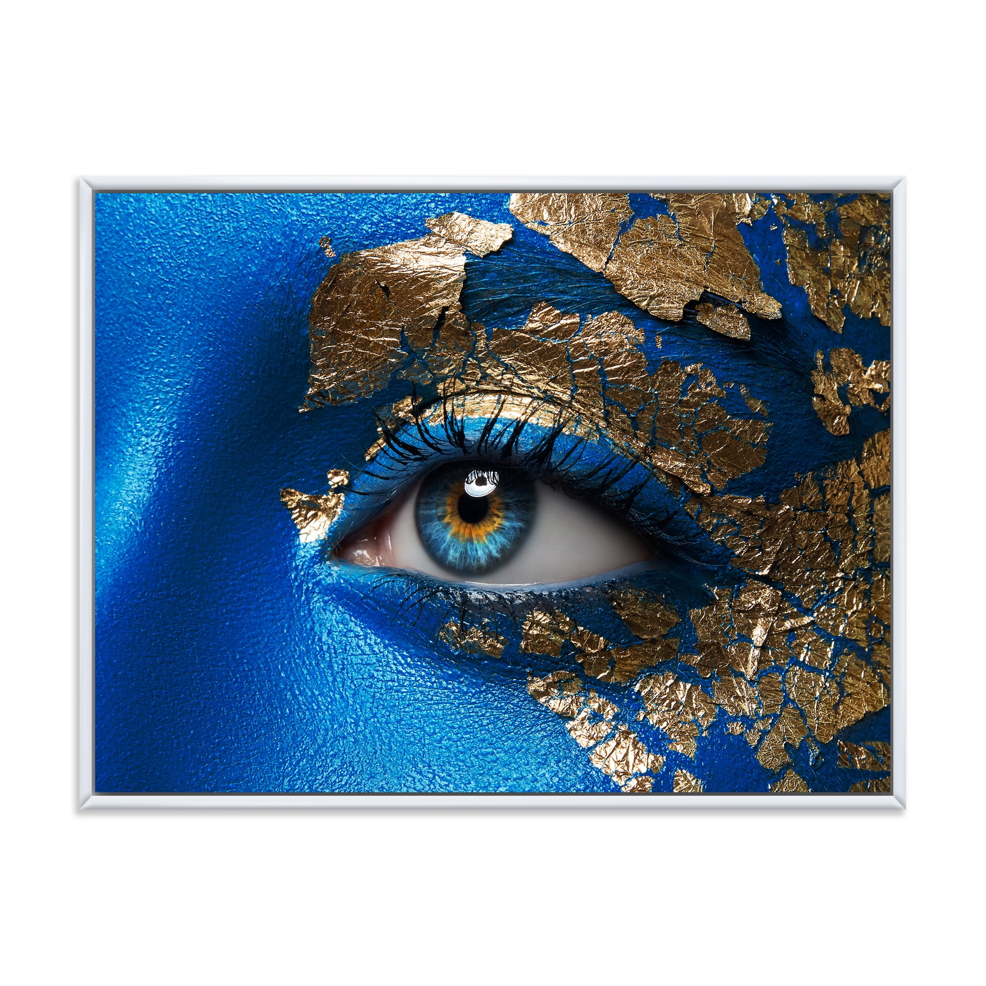 Portrait of A Young Woman Model With Blue Make-Up 32 in x 24 in Framed Photography Canvas Art Print, by Designart