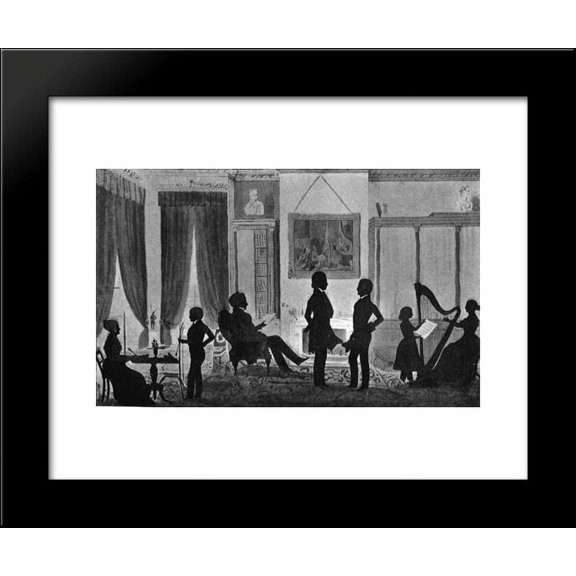 Portrait of Abbott Lawrence family in their library, No.5 Park Street, Boston 20x24 Framed Art Print by Auguste Edouart