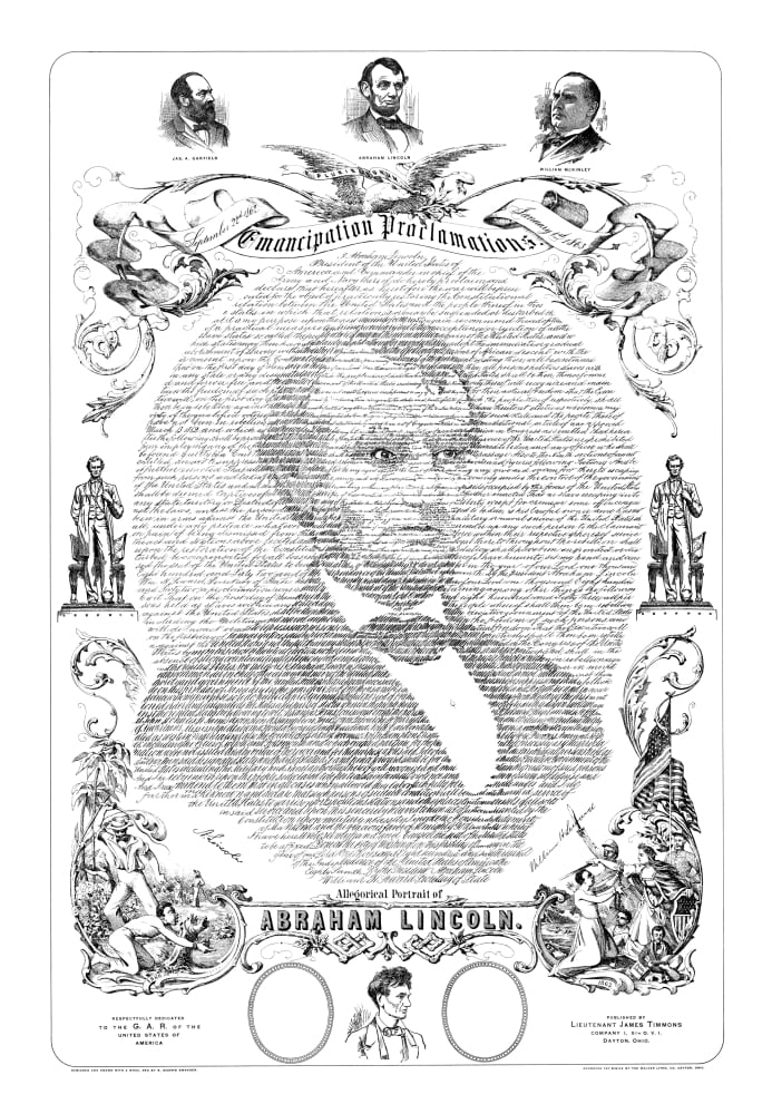 Portrait of Abraham Lincoln formed from the words of The Emancipation Proclamation Canvas Art - John ParrotStocktrek Images (24 x 34)