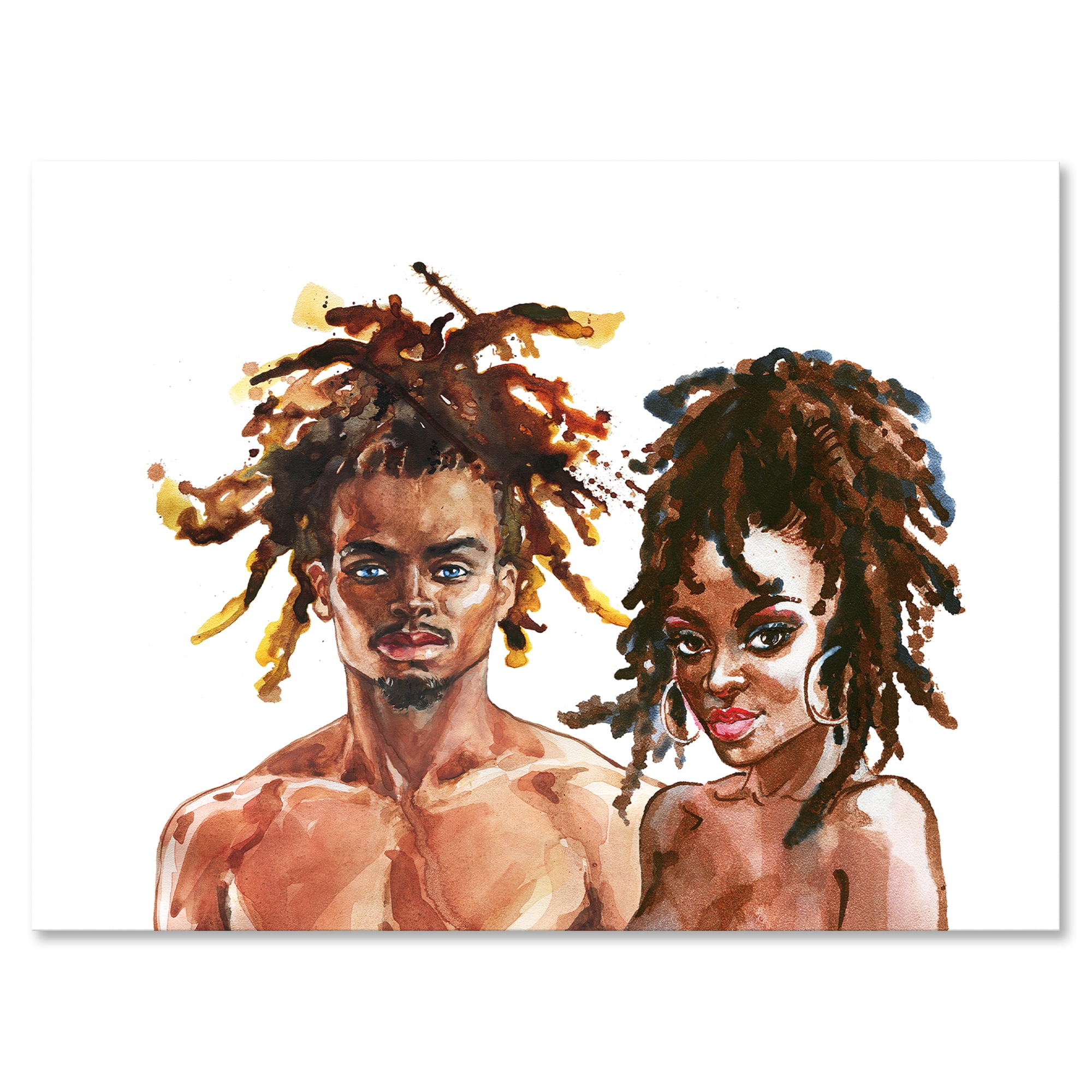 Portrait of African American Couple 32 in x 16 in Painting Canvas Art Print, by Designart
