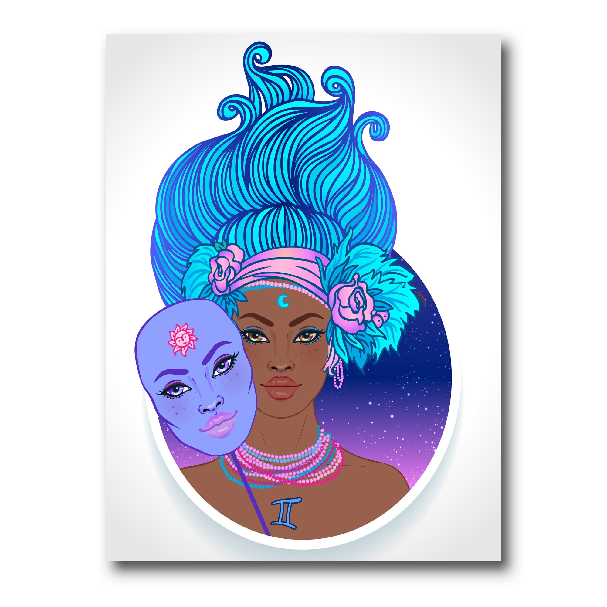 Portrait of Afro American Girl With Blue Hair II 12 in x 8 in Painting Canvas Art Print, by Designart