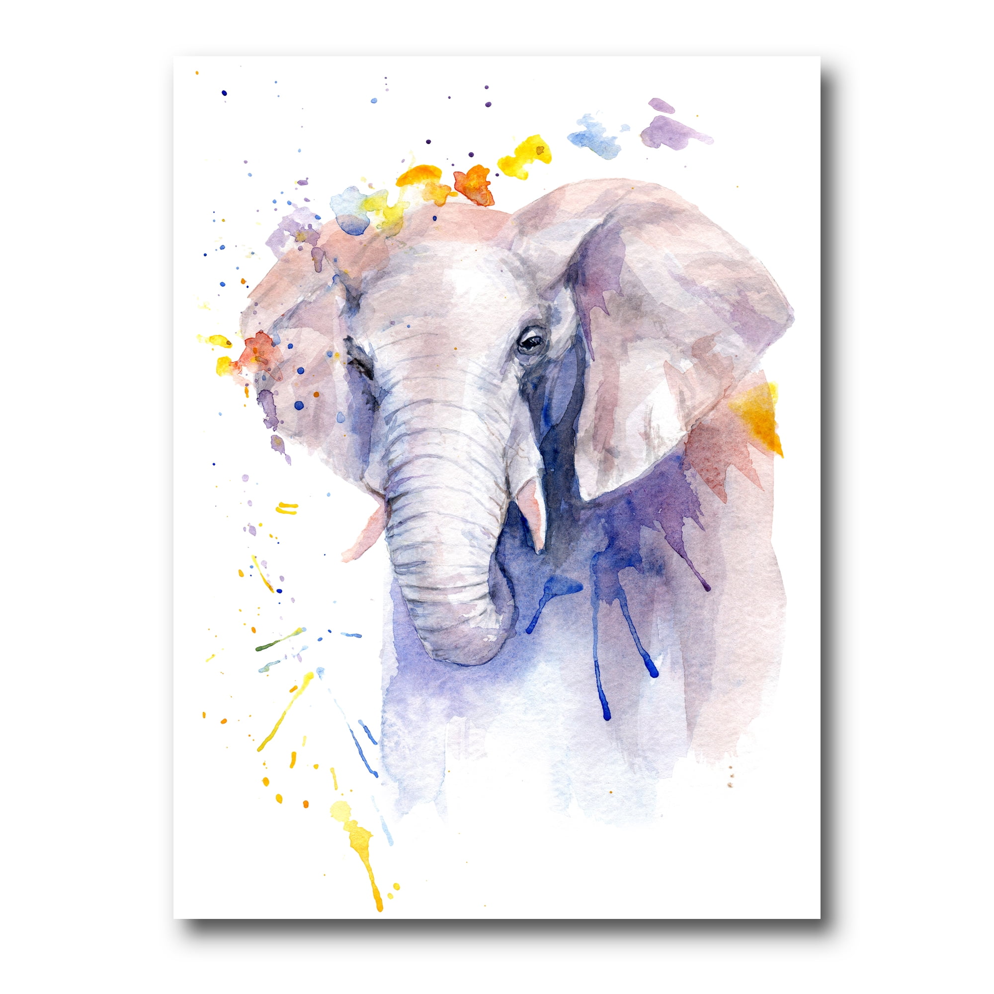 Portrait of An Elephant Yellow and Blue Strokes 12 in x 8 in Painting Canvas Art Print, by Designart
