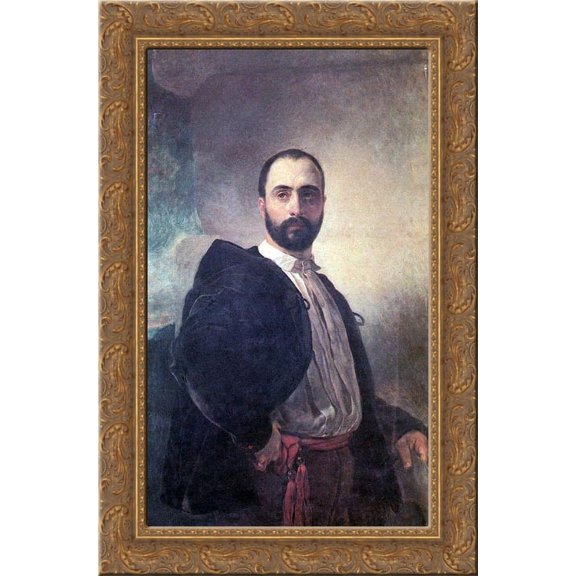 Portrait of Angelo Tittoni 24x16 Gold Ornate Wood Framed Canvas Art by Karl Bryullov