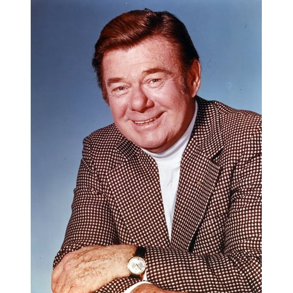 Portrait of Arthur Godfrey Posed in Coat with Blue Background Photo Print (24 x 30)