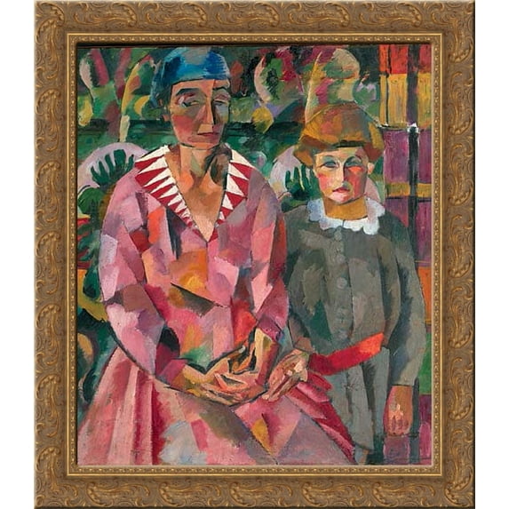 Portrait of Artist's Wife and Daughter 24x20 Gold Ornate Wood Framed Canvas Art by Aristarkh Lentulov
