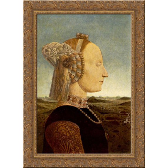 Portrait of Battista Sforza 24x18 Gold Ornate Wood Framed Canvas Art by Piero della Francesca