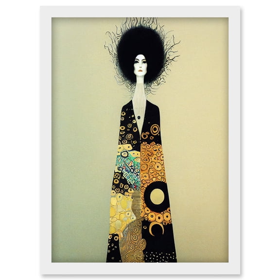 Portrait of Beautiful Woman Gustav Klimt Style Dress Artwork Framed Wall Art Print A4