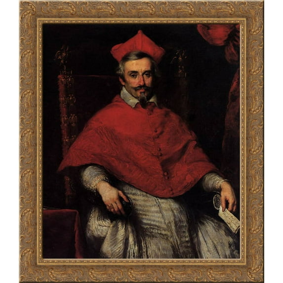 Portrait of Cardinal Federico Cornaro 24x20 Gold Ornate Wood Framed Canvas Art by Bernardo Strozzi