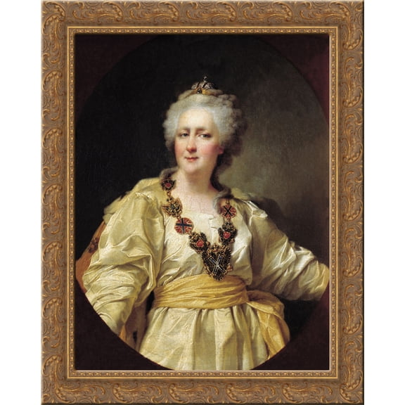 Portrait of Catherine II of Russia 24x20 Gold Ornate Wood Framed Canvas Art by Dmitry Levitzky