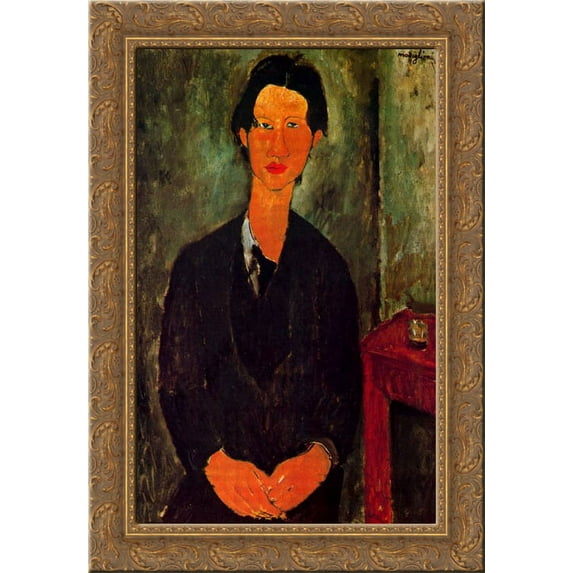 Portrait of Chaim Soutine 19x24 Gold Ornate Wood Framed Canvas Art by Modigliani, Amedeo