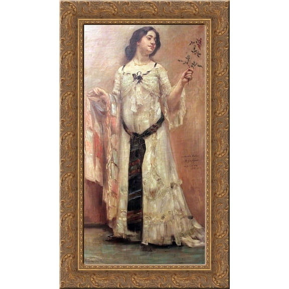 Portrait of Charlotte Berend in white dress 24x14 Gold Ornate Wood Framed Canvas Art by Lovis Corinth