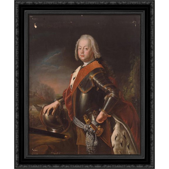 Portrait of Christian August, Prince of Anhalt Zerbst, father of Catherine II of Russia. 20x24 Black Ornate Wood Framed Canvas Art by Pesne, Antoine