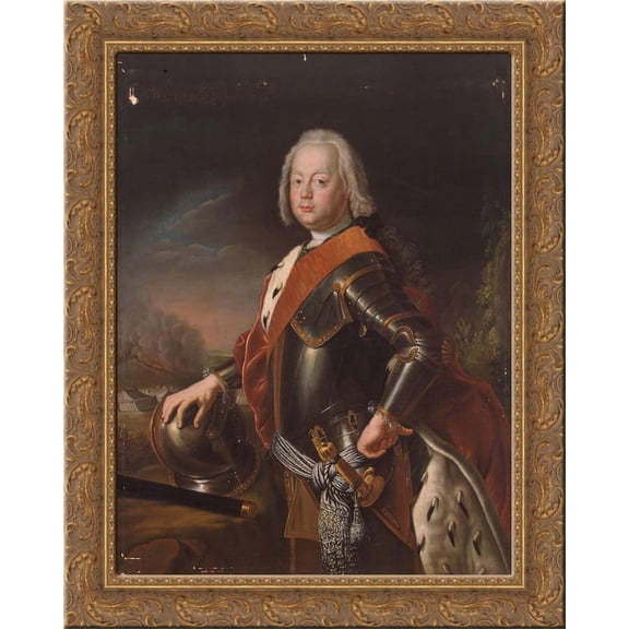 Portrait of Christian August, Prince of Anhalt Zerbst, father of Catherine II of Russia. 20x24 Gold Ornate Wood Framed Canvas Art by Pesne, Antoine