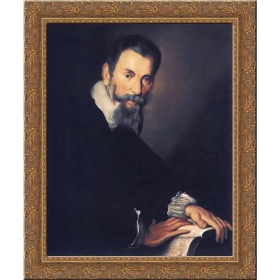 Portrait of Claudio Monteverdi 24x20 Gold Ornate Wood Framed Canvas Art by Bernardo Strozzi