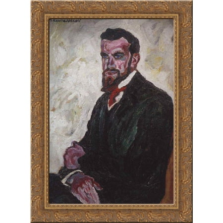 Portrait of Dmitry Petrovich Konchalovsky historian, brother of the artist 24x18 Gold Ornate Wood Framed Canvas Art by Pyotr Konchalovsky