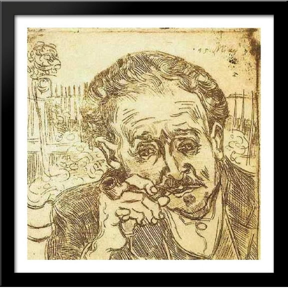 Portrait of Doctor Gachet (A man with pipe) 28x28 Large Black Wood Framed Print Art by Vincent van Gogh