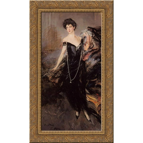 Portrait of Donna Franca Florio 16x24 Gold Ornate Wood Framed Canvas Art by Boldini, Giovanni
