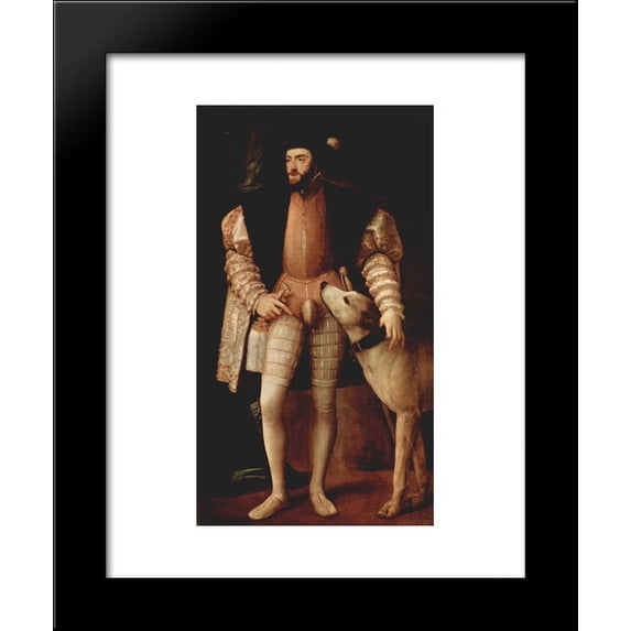 Portrait of Emperor Charles V with dog 20x24 Framed Art Print by Titian