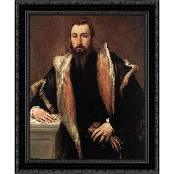 Portrait of Febo da Brescia 20x22 Black Ornate Wood Framed Canvas Art by Lotto, Lorenzo