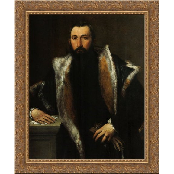 Portrait of Febo da Brescia 24x20 Gold Ornate Wood Framed Canvas Art by Lorenzo Lotto