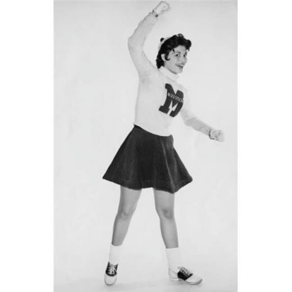 Portrait of Female Cheerleader Standing & Smiling Poster Print - 18 x 24 in.