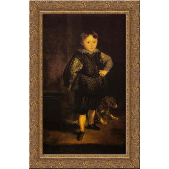 Portrait of Filippo Cattaneo, Son of Marchesa Elena Grimaldi 24x16 Gold Ornate Wood Framed Canvas Art by Anthony van Dyck