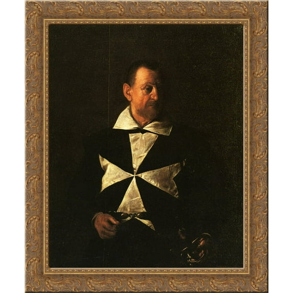 Portrait of Fra Antionio Martelli 24x20 Gold Ornate Wood Framed Canvas Art by Caravaggio