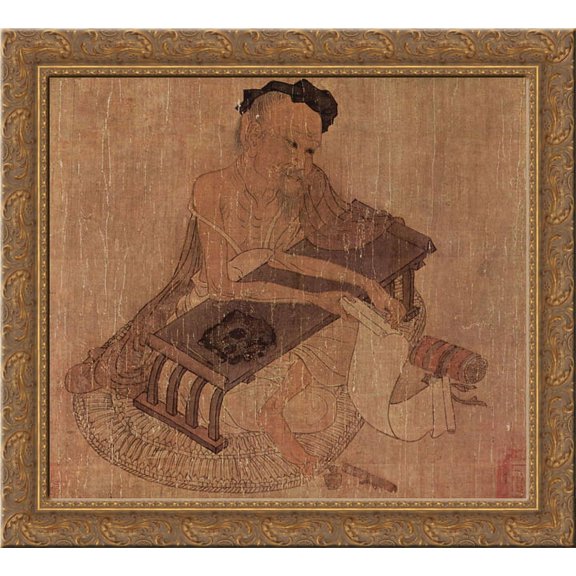 Portrait of Fu Sheng 24x20 Gold Ornate Wood Framed Canvas Art by Wang Wei
