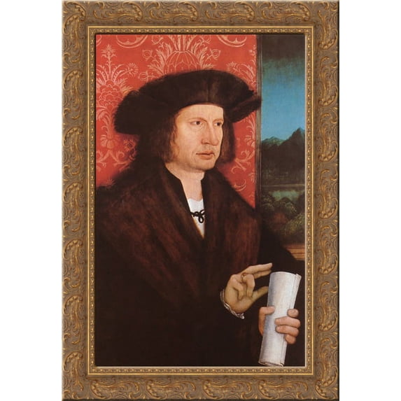 Portrait of Georg Tannstetter (Collimitius) 24x16 Gold Ornate Wood Framed Canvas Art by Bernhard Strigel