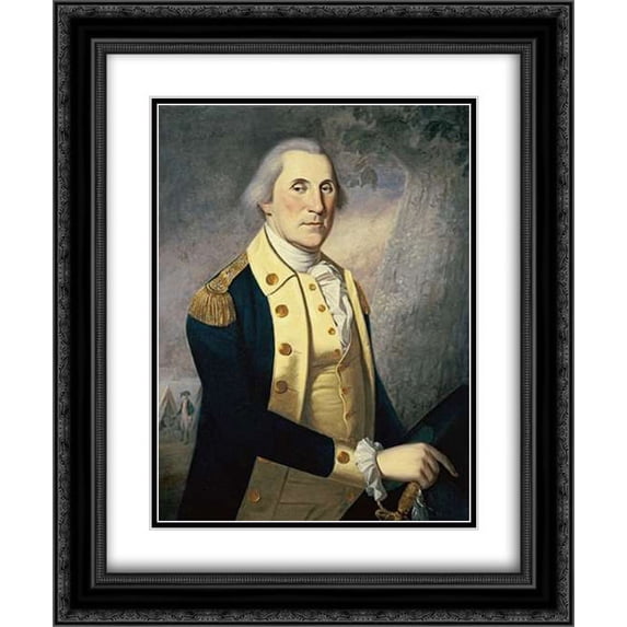 Portrait of George Washington 2x Matted 20x24 Black Ornate Framed Art Print by Peale, James