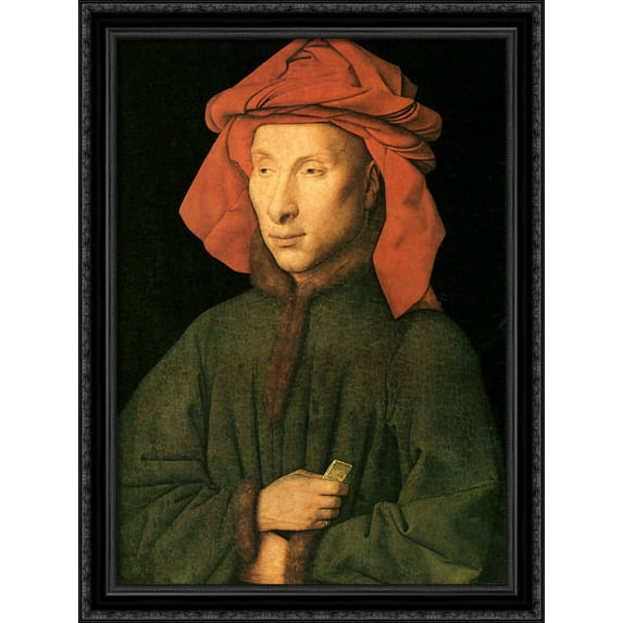 Portrait of Giovanni Arnolfini 28x38 Large Black Ornate Wood Framed Canvas Art by Jan van Eyck