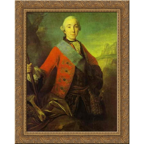 Portrait of Great Duke Peter Fedorovich, Later Emperor Peter III 24x20 Gold Ornate Wood Framed Canvas Art by Fyodor Rokotov