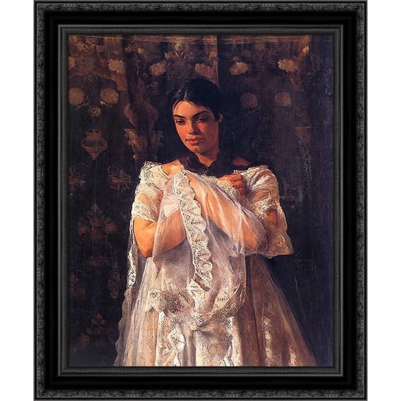 Portrait of Helena Marcell 20x24 Black Ornate Wood Framed Canvas Art by Malczewski, Jacek