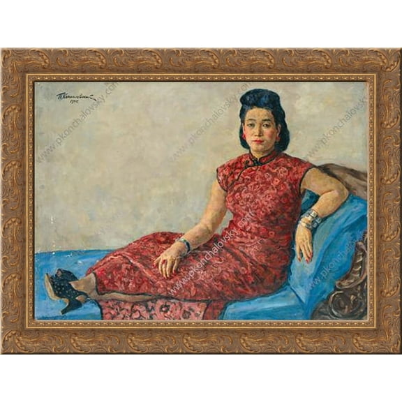 Portrait of Hu Ji-Pang 24x18 Gold Ornate Wood Framed Canvas Art by Pyotr Konchalovsky
