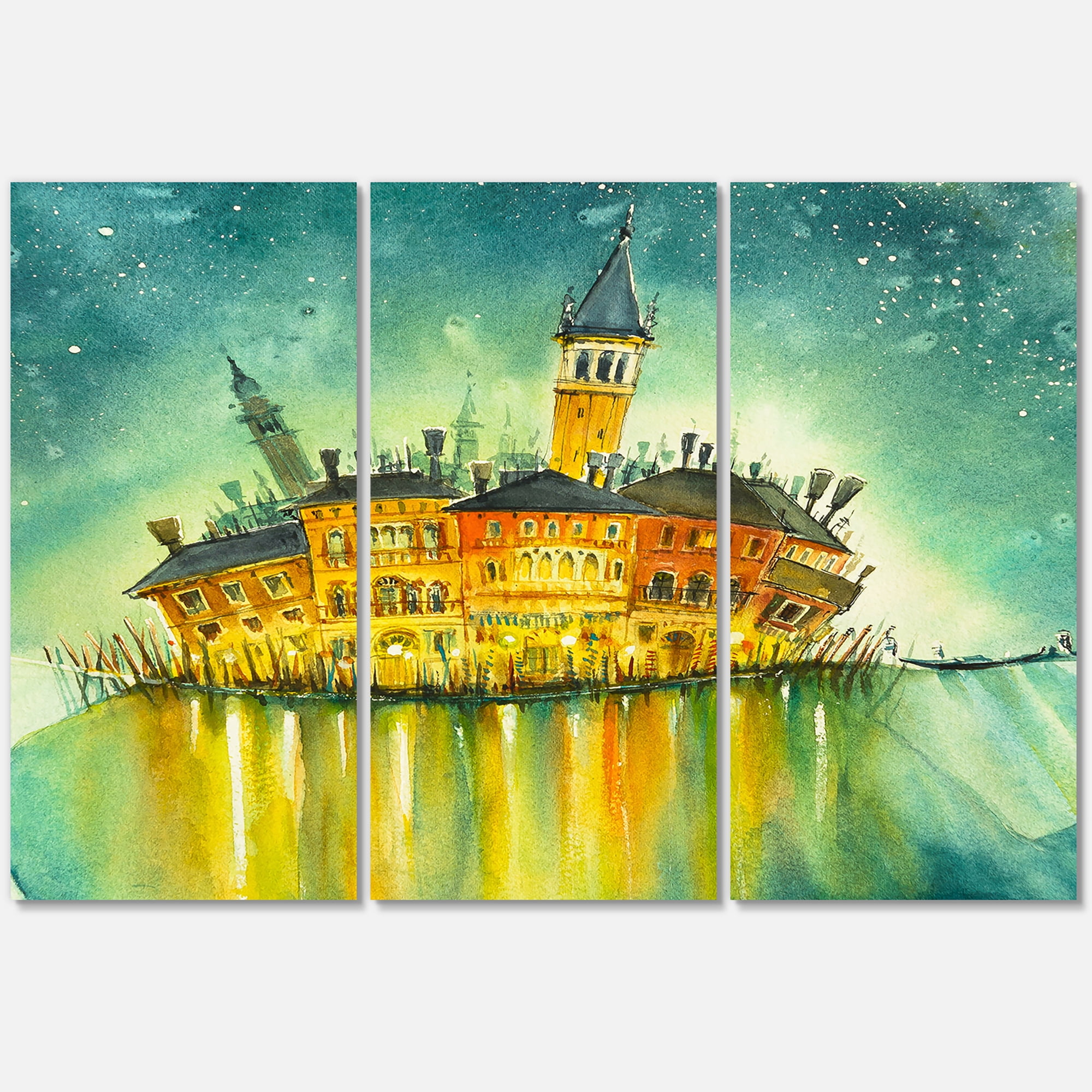 Portrait of Idyllic Island of Venice At Night 28 in x 36 in Painting Canvas Art Print, by Designart