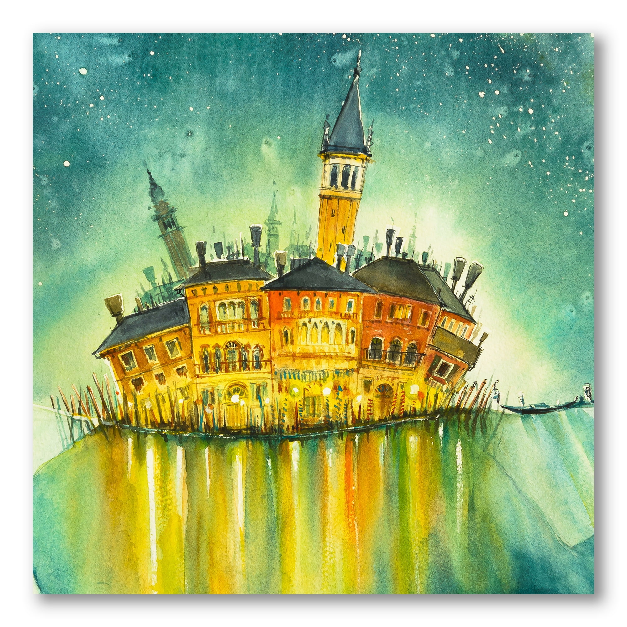 Portrait of Idyllic Island of Venice At Night 30 in x 30 in Painting Canvas Art Print, by Designart