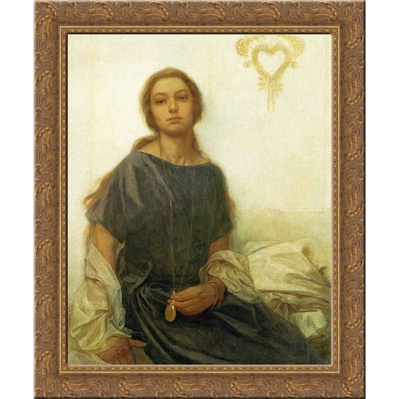 Portrait of Jaroslava 19x24 Gold Ornate Wood Framed Canvas Art by Mucha, Alphonse