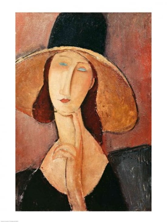 Portrait of Jeanne Hebuterne in a large hat c1918-19 Canvas Art - Amedeo Modigliani (18 x 24)