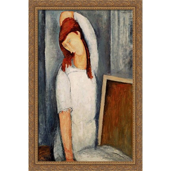 Portrait of Jeanne Hebuterne with her Left Arm Behind her Head 28x40 Large Gold Ornate Wood Framed Canvas Art by Amedeo Modigliani