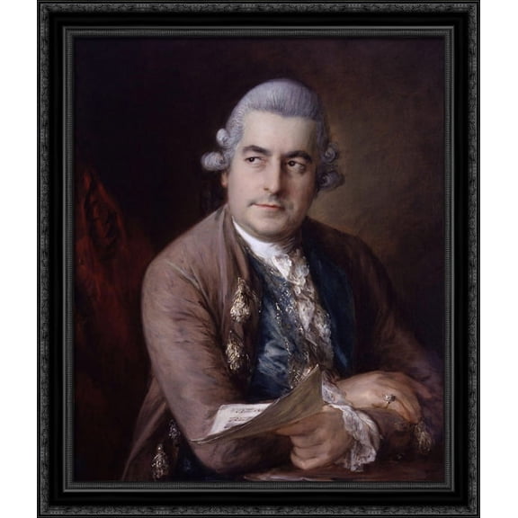 Portrait of Johann Christian Bach 28x34 Large Black Ornate Wood Framed Canvas Art by Thomas Gainsborough