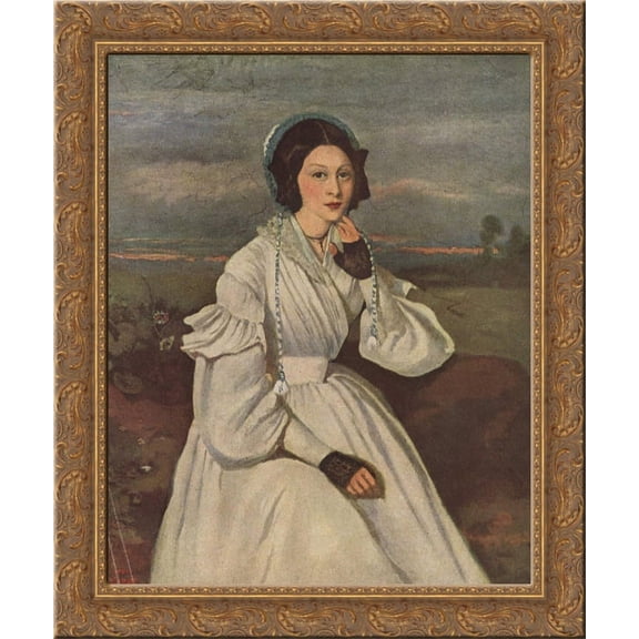 Portrait of Louise Claire Sennegon, future Madame Charmois 24x20 Gold Ornate Wood Framed Canvas Art by Camille Corot