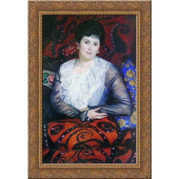 Portrait of Lyubov Borgman 24x18 Gold Ornate Wood Framed Canvas Art by Boris Kustodiev