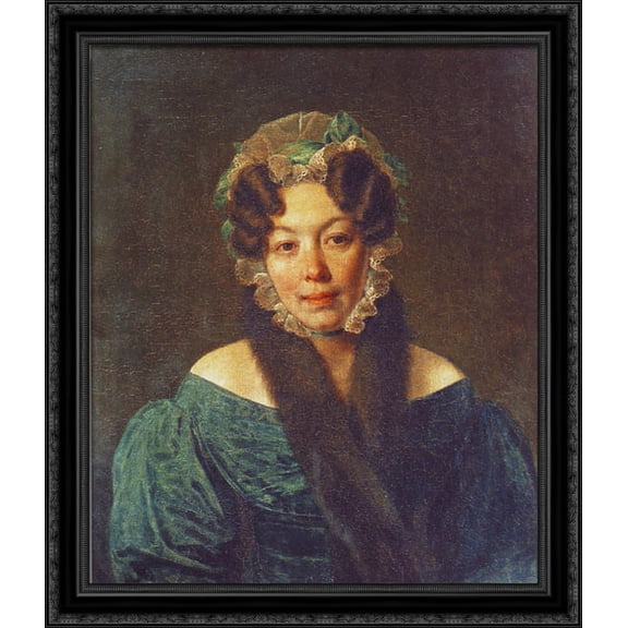 Portrait of M. M. Philosophova 28x32 Large Black Ornate Wood Framed Canvas Art by Alexey Venetsianov