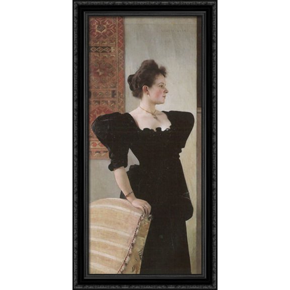 Portrait of Marie Breunig 20x40 Large Black Ornate Wood Framed Canvas Art by Gustav Klimt