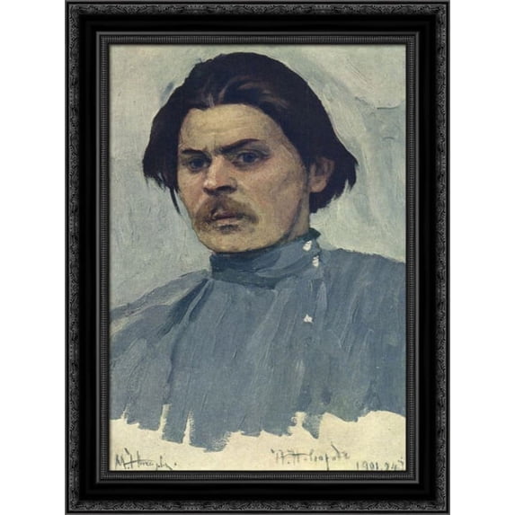 Portrait of Maxim Gorky 20x24 Black Ornate Wood Framed Canvas Art by Nesterov, Mikhail